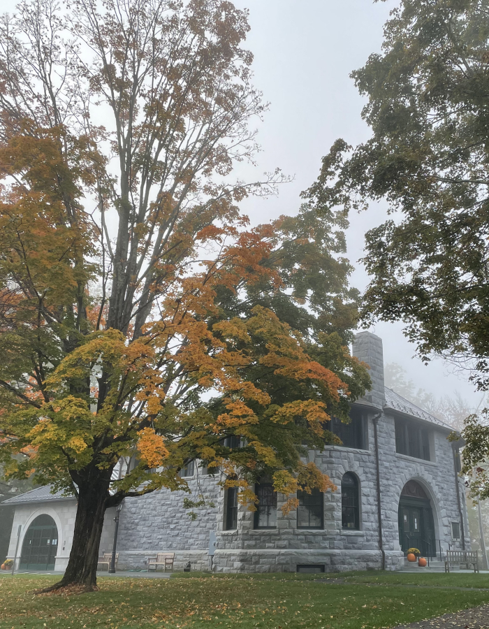 Hotchkiss Library of Sharon, built 1893, Stockbridge Marble in Fall