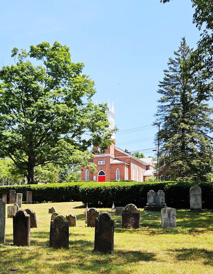 The North Haven Green featuring St. John's Church and the Ancient Burying Ground