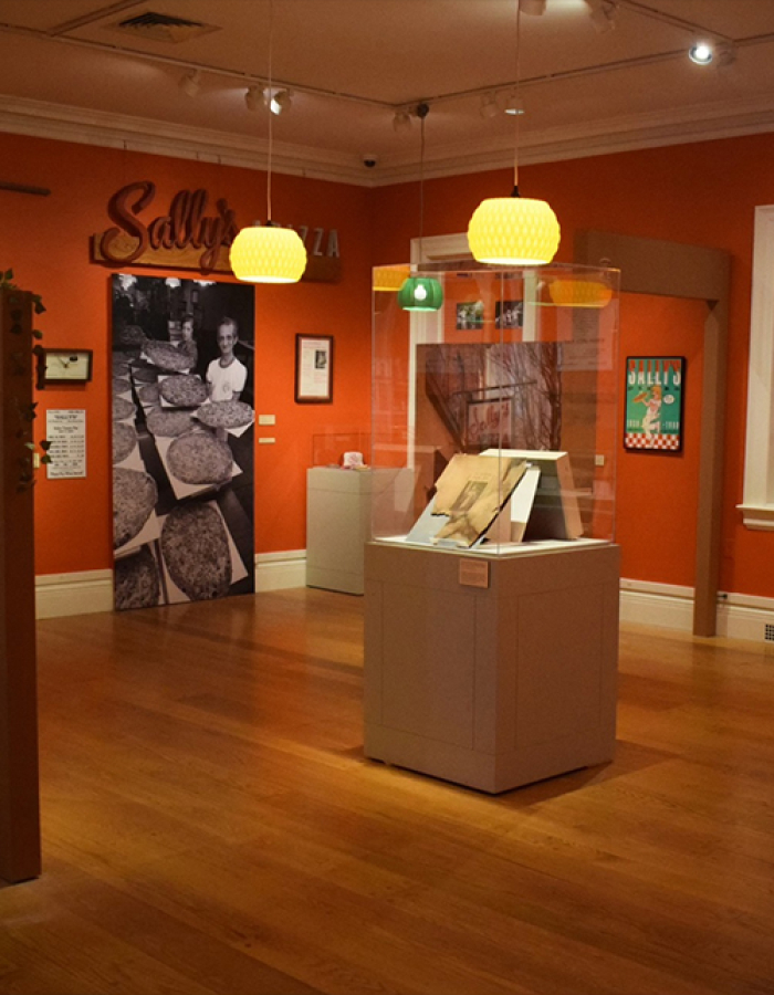 museum interior with pizza exhibit