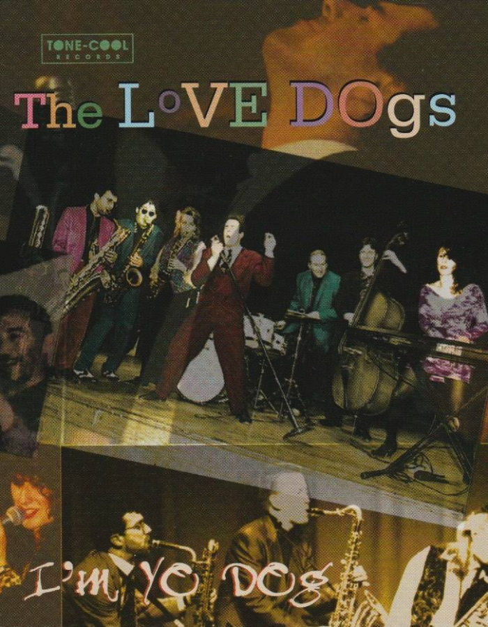 A collage of photos of The Love Dogs