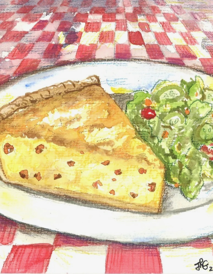 drawing of a pie and salad