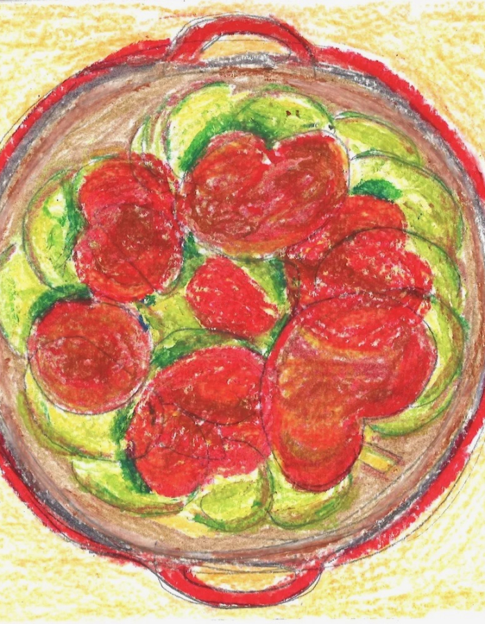 drawing of food in a pot 