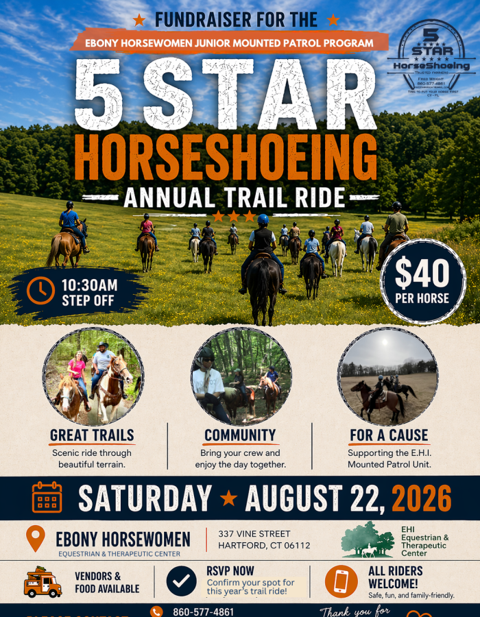 5 Star Horseshoeing Annual Trail Ride nestled within the beautiful Keney Park in Hartford.
