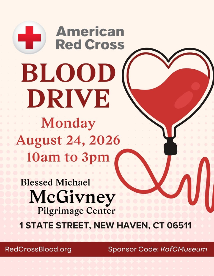 Graphic advertising an American Red Cross Blood Drive on Monday, August 24.