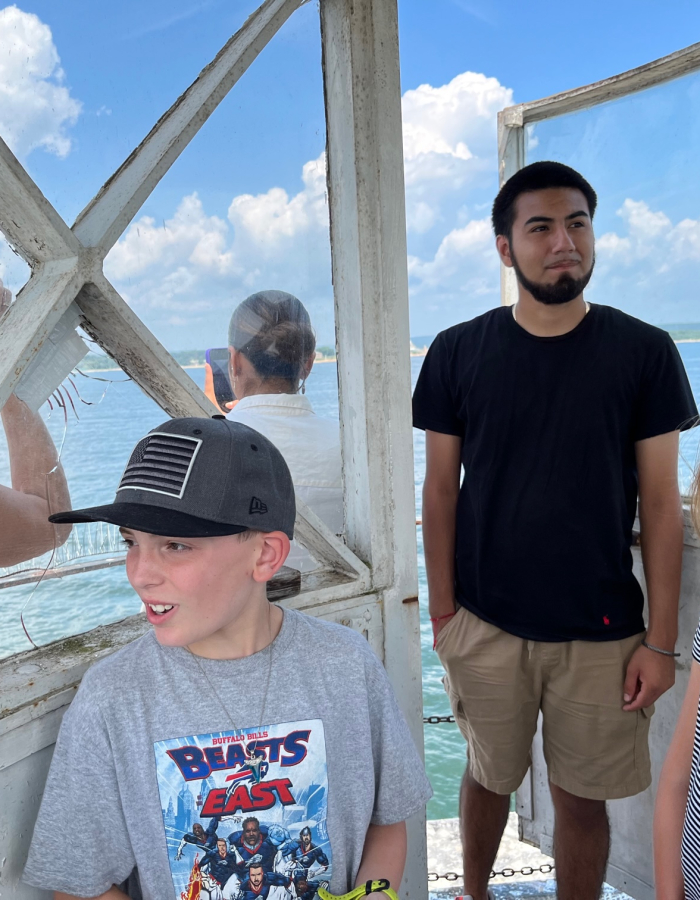 visitors in the lantern room at Ledge Lighthouse