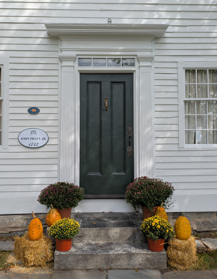 Pratt House Door and Stoop with pumpkins and goards