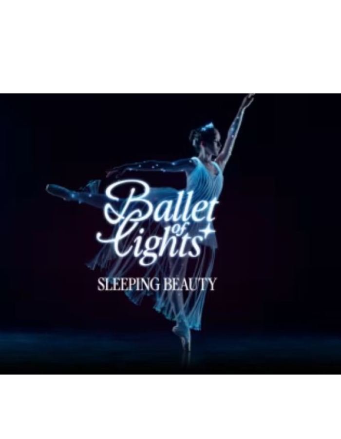 A ballerina behind the text reading "Ballet of Lights"