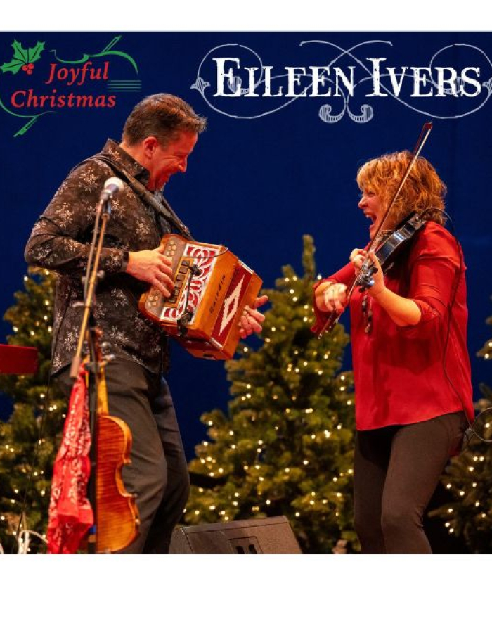 Eileen Ivers and her performance partner, Eileen is playing a violin and her partner is playing an accordion