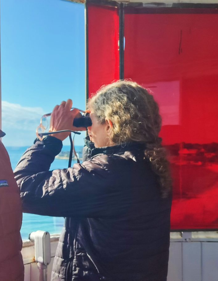 visiting inside the lantern room at NL Harbor Lighthouse