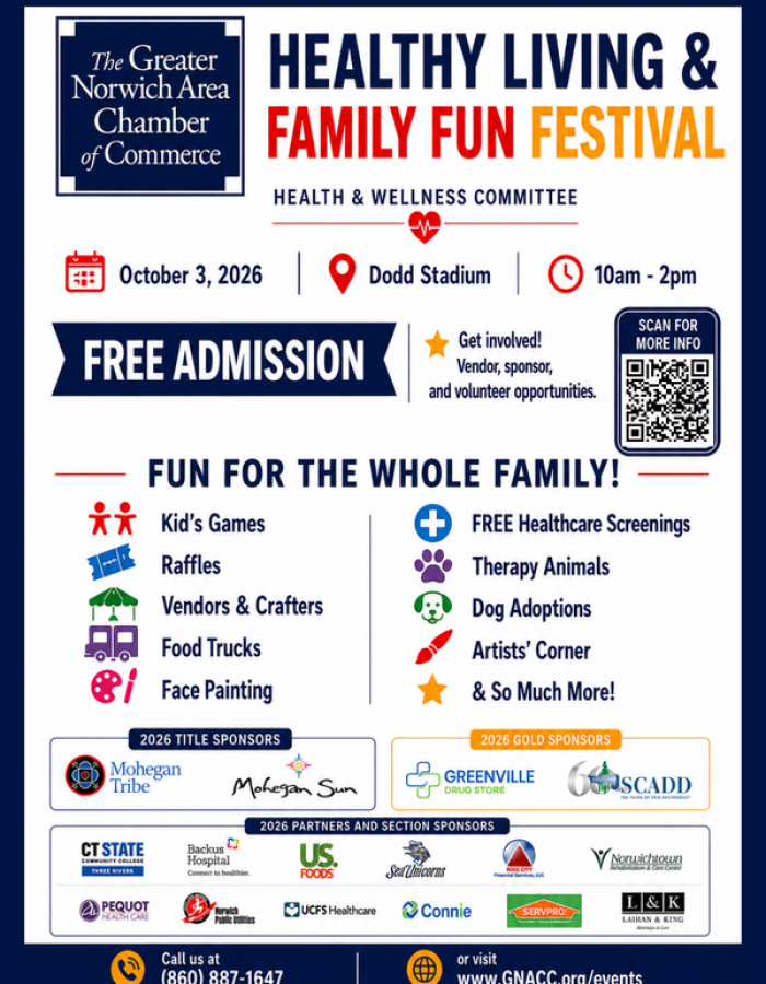 A flyer for the Healthy Living & Family Fun Festival at Dodd Stadium October 3rd from 10am to 2pm highlighting activities