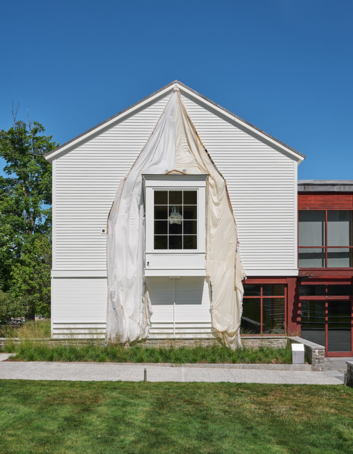 A fabric sculpture by Em Rooney on the Museum's facade