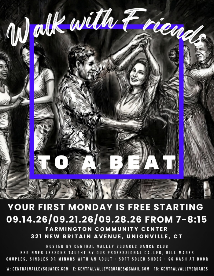 Black and white artwork of various able bodied dancing couples showing inclusivity for age, race and sexual orientation. 