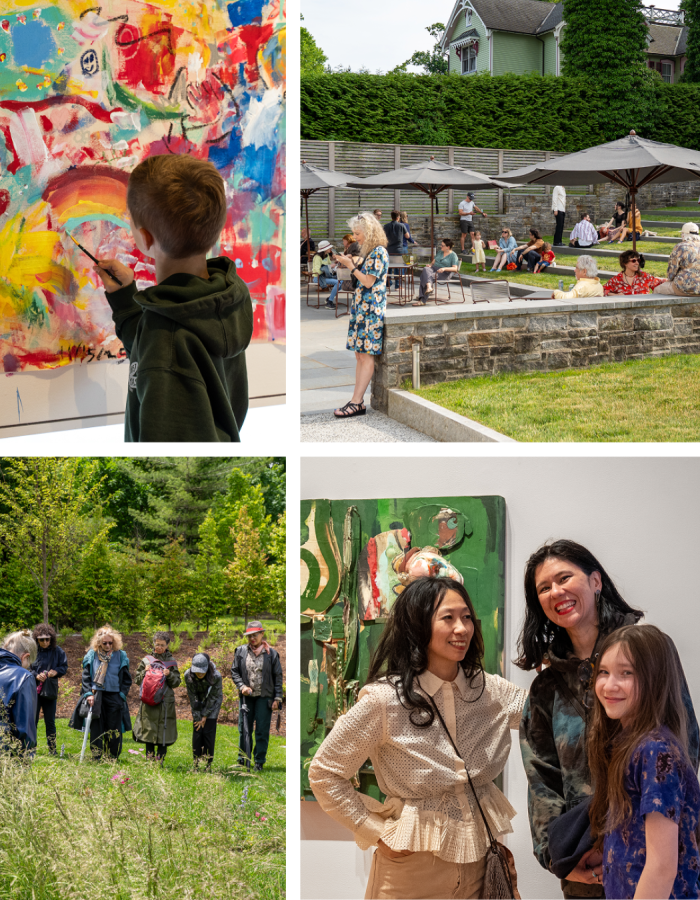 Grid of photos of people in the Museum and Sculpture Garden