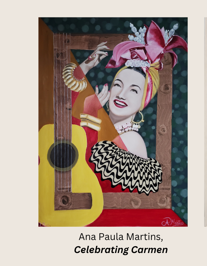 This is an image of two pieces of art; Celebrating Carmen by Ana Paula Martins and Keith by Cary Gersh.