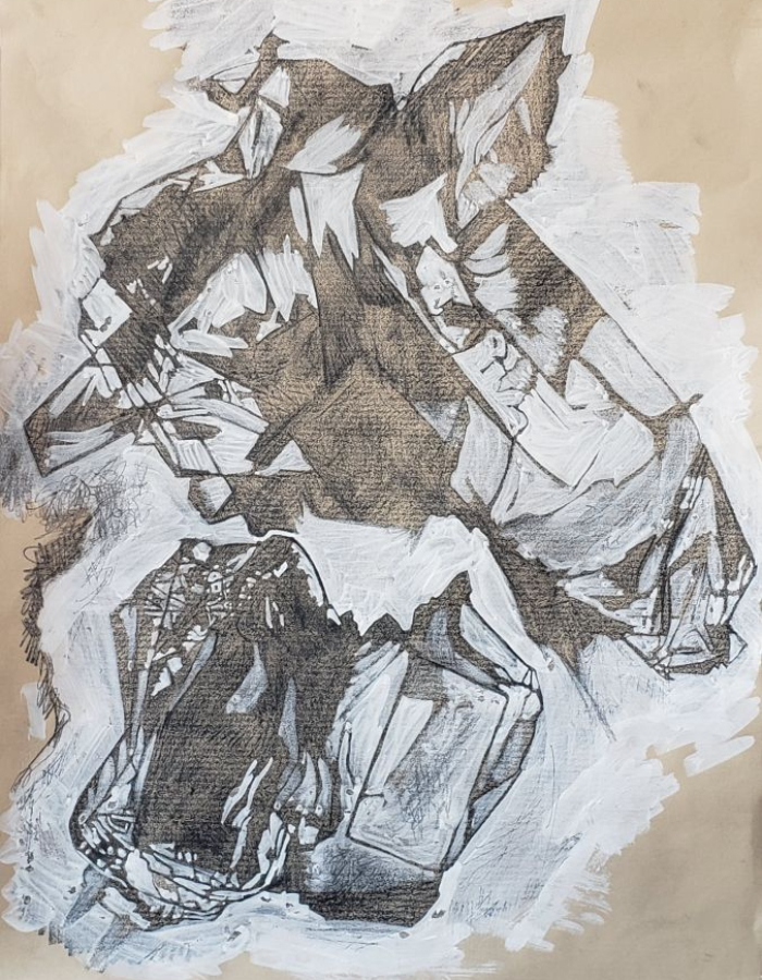 artwork on paper based on the form of a crumpled plastic bag