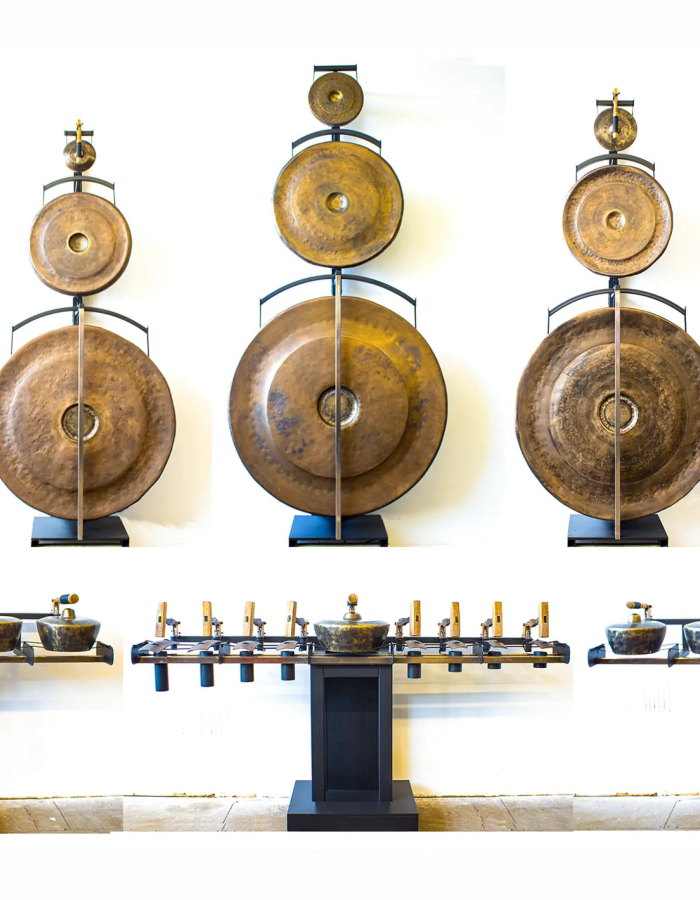 Gamelatron ViaOro sculpture, including gongs and metal keys