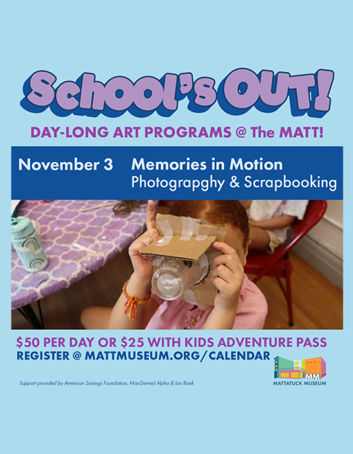 Graphic depicting the School's Out program at the Mattatuck Museum