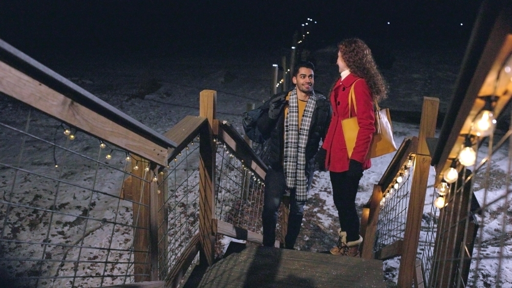 Pareja de Bluebird Farm en las escaleras