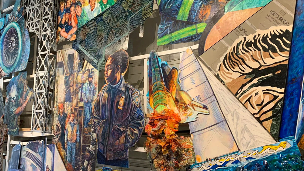 A mural on display at Winsted's American Mural Project 